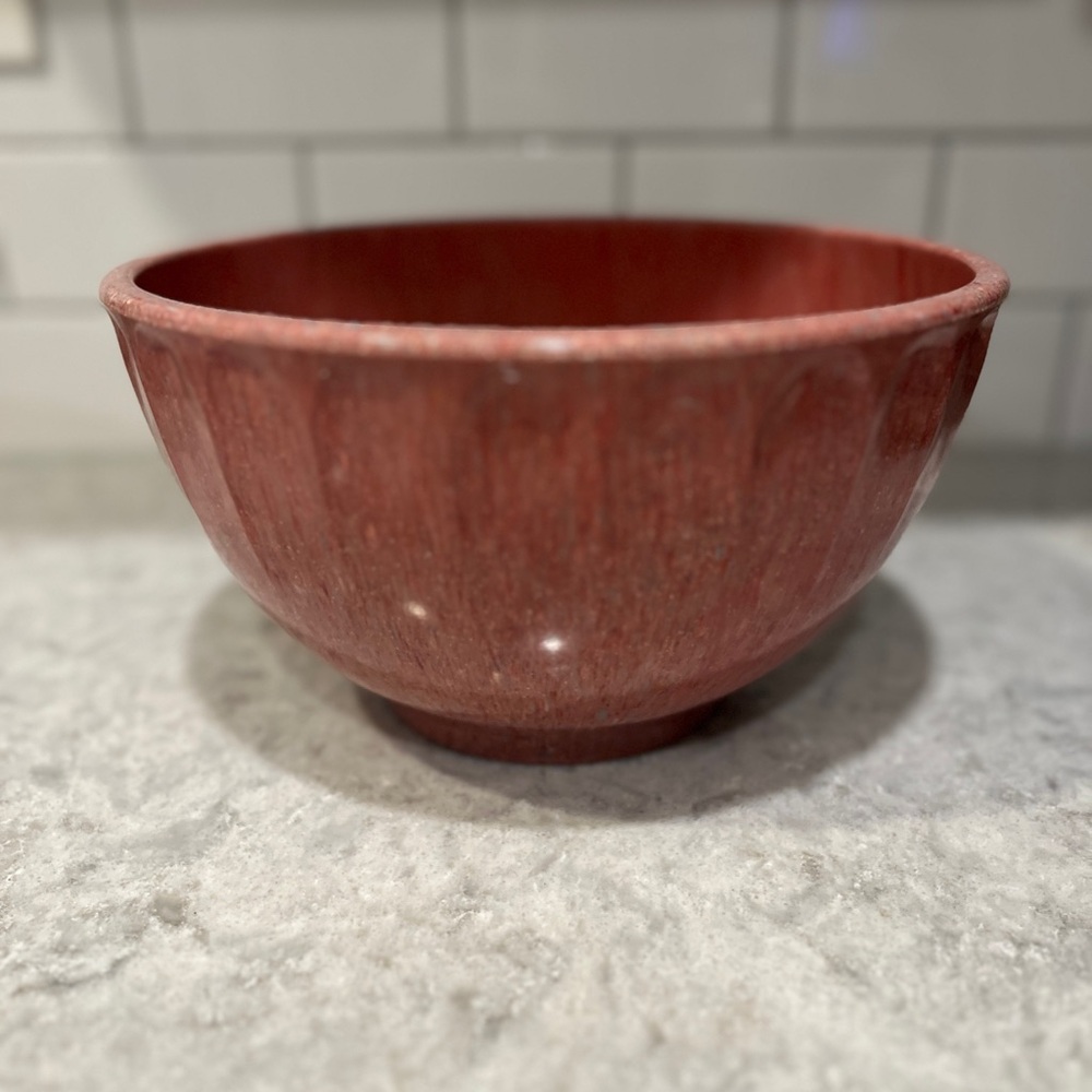 Boonton Ware Melmac Thumbprint Mixing Bowl Pink Raspberry USA 4 Quart Confetti